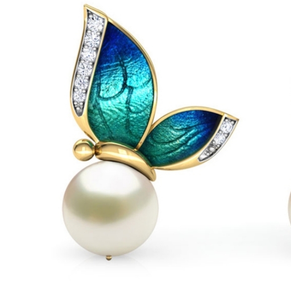 Pearl Butterfly Earrings - Picture 3 of 4
